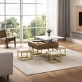 thumbnail image 4 of Modern Lift-Top Coffee Table with Storage & 4 Ottoman Seats – Space-Saving White & Walnut Set for Living Rooms & Compact Spaces, 4 of 9