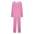 thumbnail image 6 of cocolona Womens Long Sleeve Pajama Sets Fall 2 Piece Lounge Outfits Crew Neck Button Tops and Long Pants Casual Loose Sleepwear, 6 of 7
