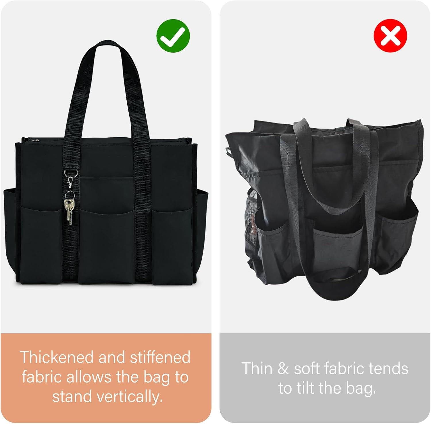 Omlopp Large Tote Bag for Women Waterproof with 12 Pockets Top Zipper Closure Utility Teacher Nurse Bags for Work School-Black-Large