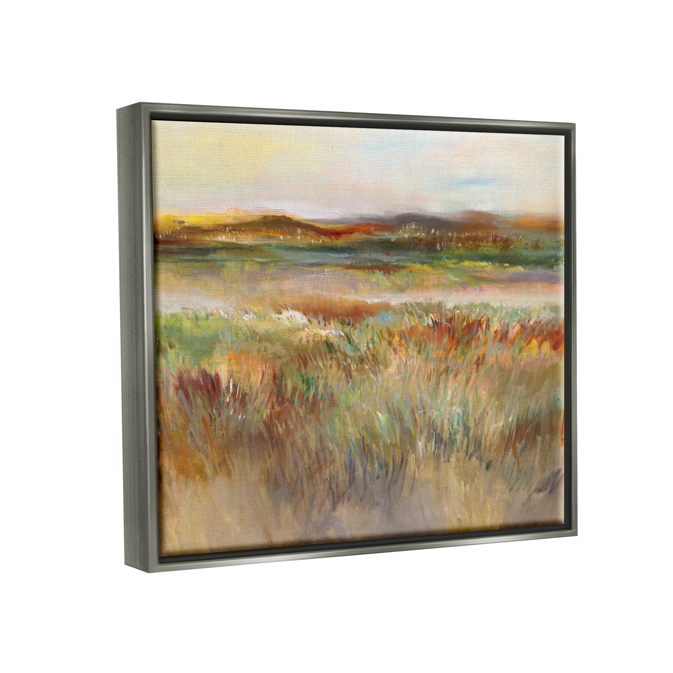 Countryside Grassland Nature View Landscape Painting Luster Gray Framed Art Print Wall Art