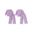 thumbnail image 2 of RUINIXCW Toddler Girls 2 Piece Outfits Adorable Solid Color Long Sleeve Crew Neck Tops and Elastic Waist Pants Set, 2 of 7
