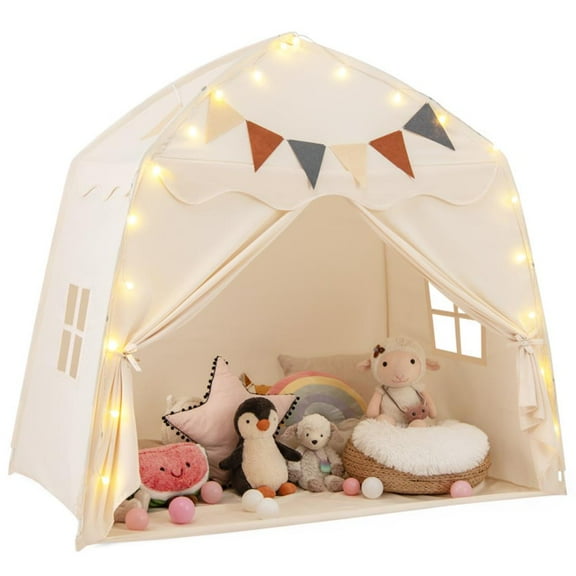 CIPACHO Kids Play Tent Bed Tent with String Lights Extra Large Playhouse Tent, Indoor Playhouse Toys for Toddlers, Birthday Gift for Kids-Beige