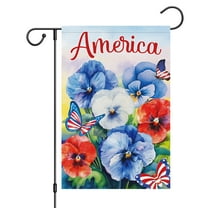 VOCHIC Patriotic 4th of July Garden Flag 12x18 Double Sided, Small Burlap Welcome Pansy Floral Garden Yard House Flags for Independence Day Outdoor Decor (Only Flag)