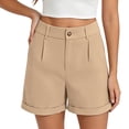 thumbnail image 5 of Women's High Waist Single Button Pleated Cuffed Hem Dressy Casual Suit Shorts with Pockets,Beige,Women's Plus Size XL, 5 of 8