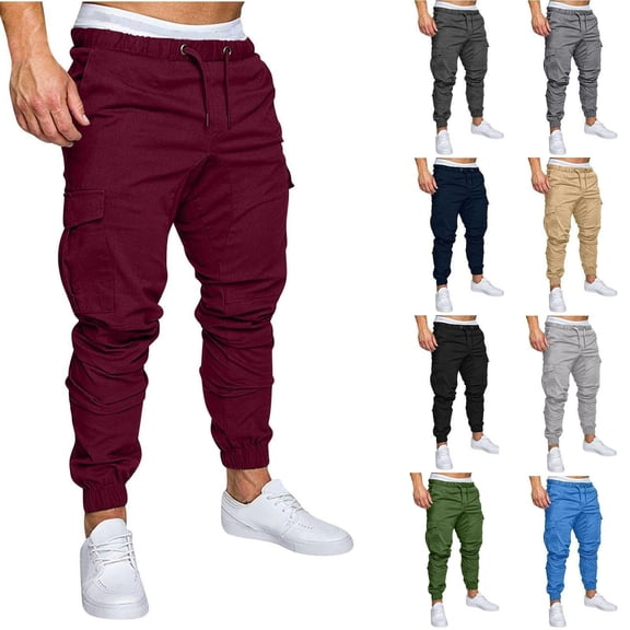 Guluxicc Cotton Gym Pants for Men Elastic Waist Drawstring Athletic Trousers with Pockets Summer Casual Running Pants