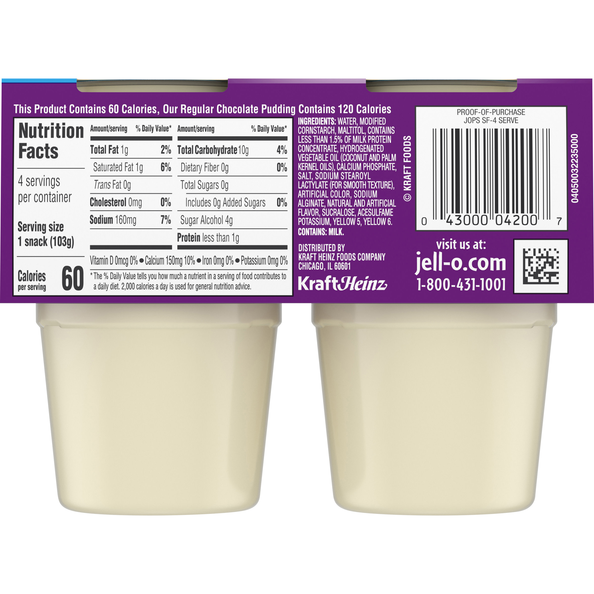 Jell O Sugar Free Ready Vanilla Pudding Cups 4 Ct 14 5 Oz Package Walmart Com Walmart Com