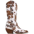 thumbnail image 1 of Botas vaqueras con estampado de vaca, tacón grueso en bloque, media pantorrilla, 1 of 4