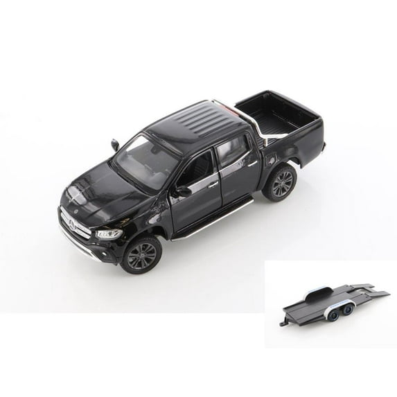 Diecast Car w/Trailer - Mercedes-Benz X-Class Pickup, Black - Welly 24100/4D - 1/24 scale Diecast Model Toy Car