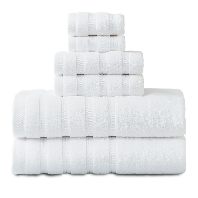 Hitime Bath Towel Sets of 6 Pieces, 2 Bath Towels 2 Hand Towels 2 Washcloths, 100% Cotton Highly Absorbent Towels for Bathroom, Gym, Hotel - White