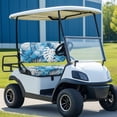 thumbnail image 5 of Pzuqiu Tropical Leaf Print Golf Cart Seat Cover Set - Blue Tie-Dye Style, Breathable Polyester, All-Weather Protection, Easy Install for 2-Seater Carts, 5 of 10