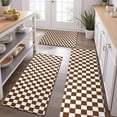 thumbnail image 2 of Brown and White Checkerboard Pattern Kitchen Rugs Sets Of 3,Kitchen Runner Rugs Non Skid Washable,Decorative Kitchen Floor Mats for Kitchen,Sink,Laundry,17"x30"+ 17"x47" + 17"x59", 2 of 6