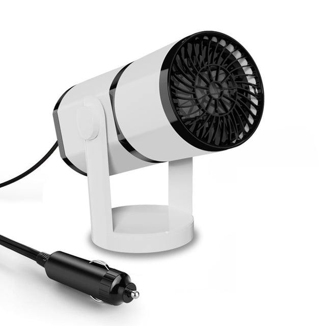 Chauffage de Voiture Portable 24V 200W & Ventilateur Refroidissant, Rotation 360° & Inclinaison 270°, Chauffage/rafraîchissement Rapide, Faible Bruit, Matériau ABS, Cordon d'Alimentation 1,5m, 18,7x8,7cm, pour Voitures & Fourgonnettes 12V/24V - Noir Blanc 9096B