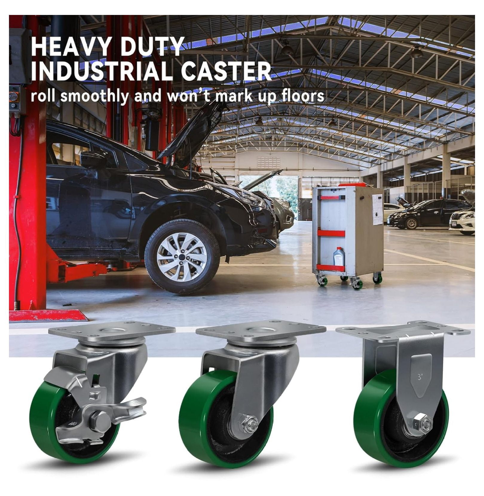 Caster Wheels, 3" Heavy Duty Industrial Casters Set of 4 with Load 1400lbs Capacity, Polyurethane Wheels for Cart Furniture(2 Swivel & 2 Rigid)