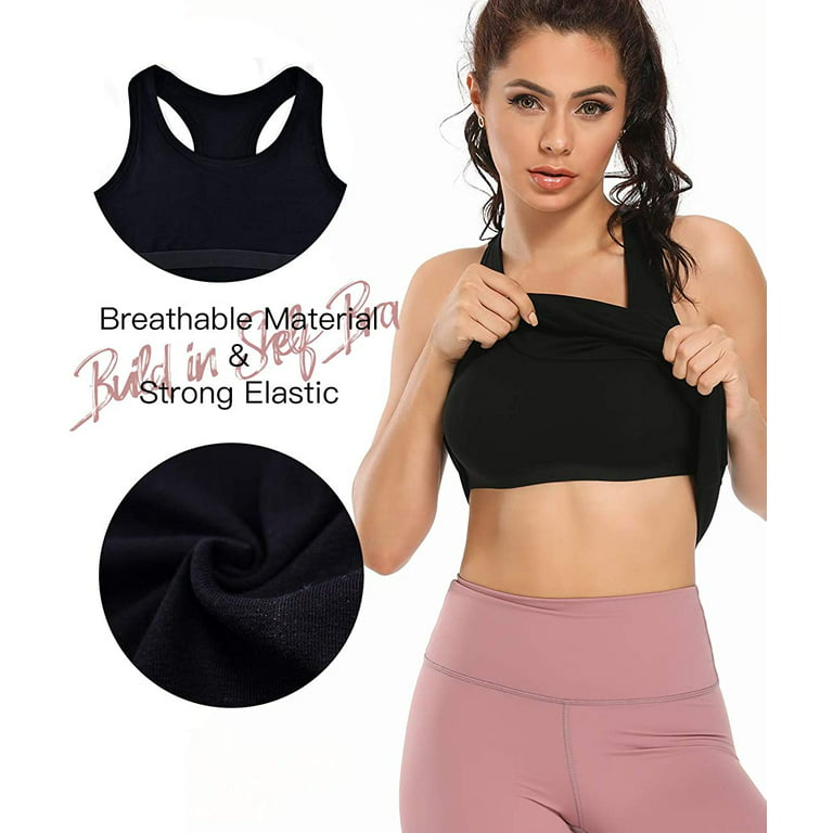 2 Pack Tank Tops for Women Camisole with Shelf Bra Raceback Cami Sleeveless  Top for Yoga Sleeping Layering 