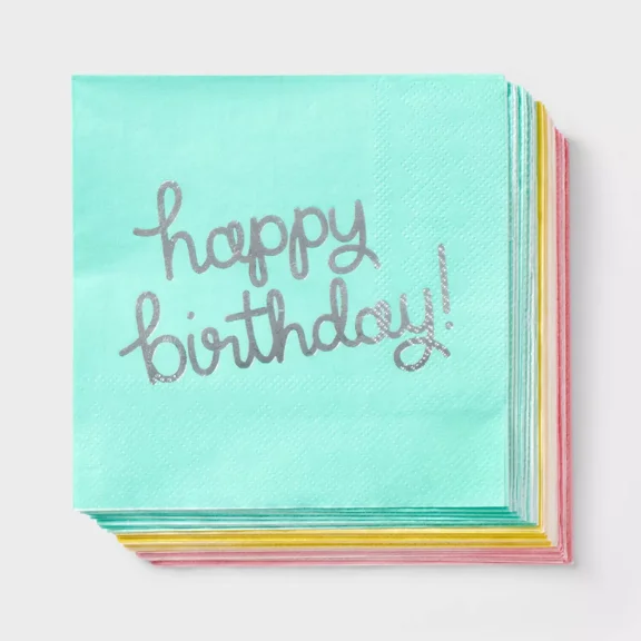30ct Beverage Napkins 'Happy Birthday' Pastel - Spritz