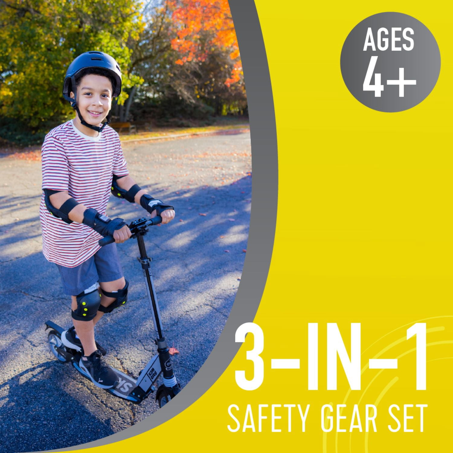 Flybar Safety Sports Gear Knee, Elbow and Wrist Pad Set For Kids Ages 4-7, Black, Small