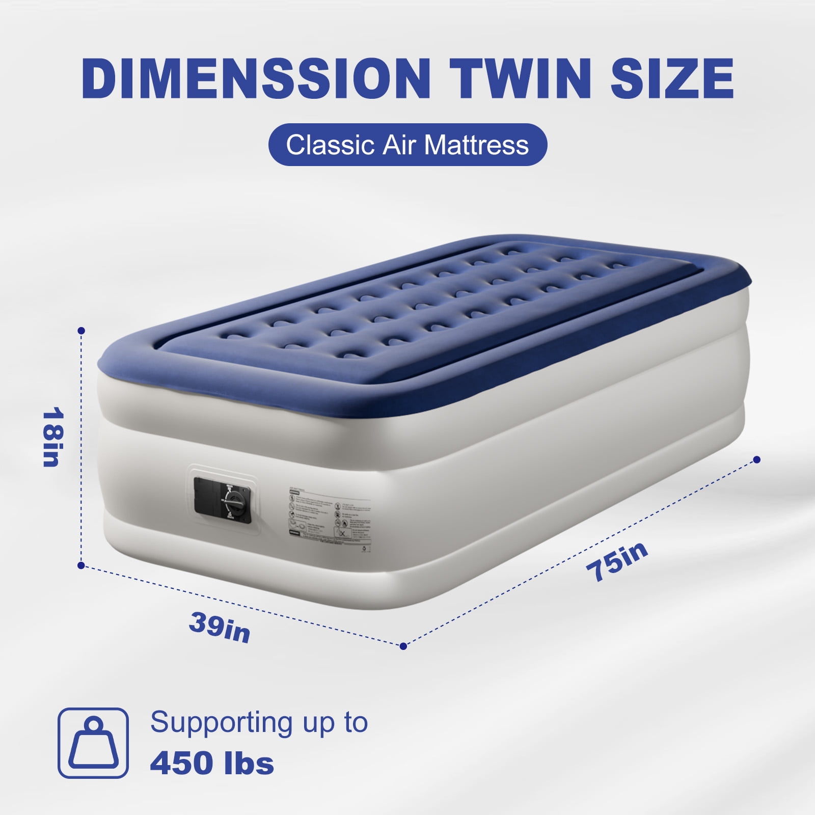 Ktaxon 18in Twin Air Mattress with Built-in Pump, Elevated Inflatable Airbed, Blow up Mattress for Camping Home Guests, Blue & White