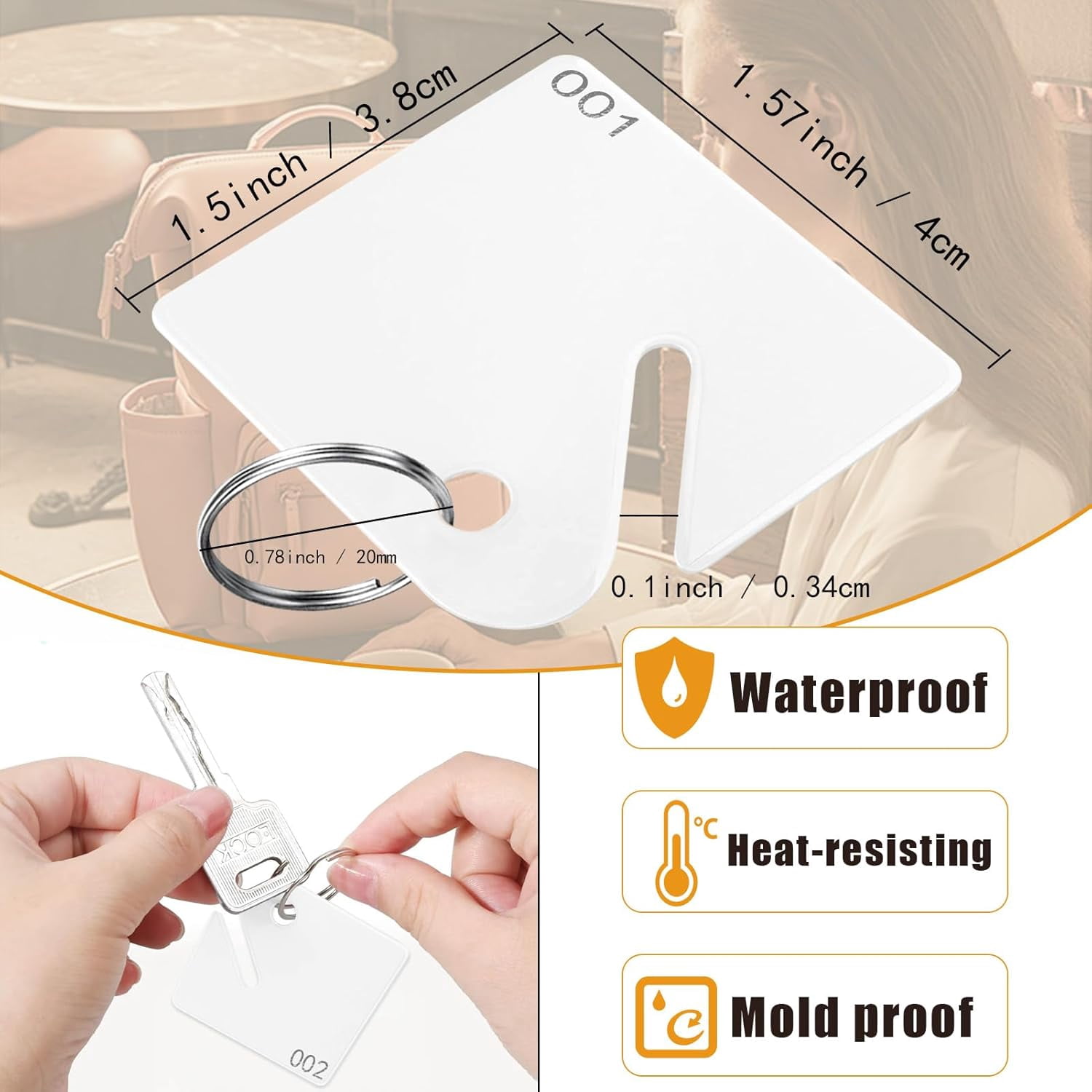 Key Tags Plastic Slotted Tags with Round Ring, White Square Hanging Tags with Number for Key Cabinets Boxes Lockers Sturdy Frosted Item Identifiers