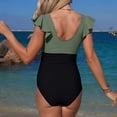 thumbnail image 4 of WAYUTE One Piece Swimsuit Women V Neck Rash Guard Stretch Comfort Fit Lace Up Ruffle Solid Color Tummy Control Swimwear, 4 of 5