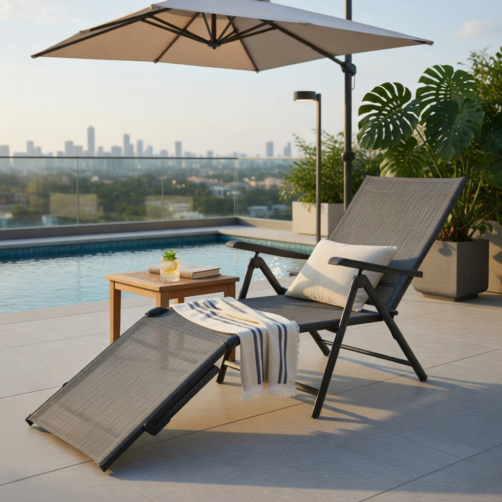 Hommoo 2-Pack Foldable Chaise Lounge Chair with 5-Position Reclining Backrest & 2-Position Adjustable Footrest, Outdoor Patio, Poolside & Garden Use, Gray