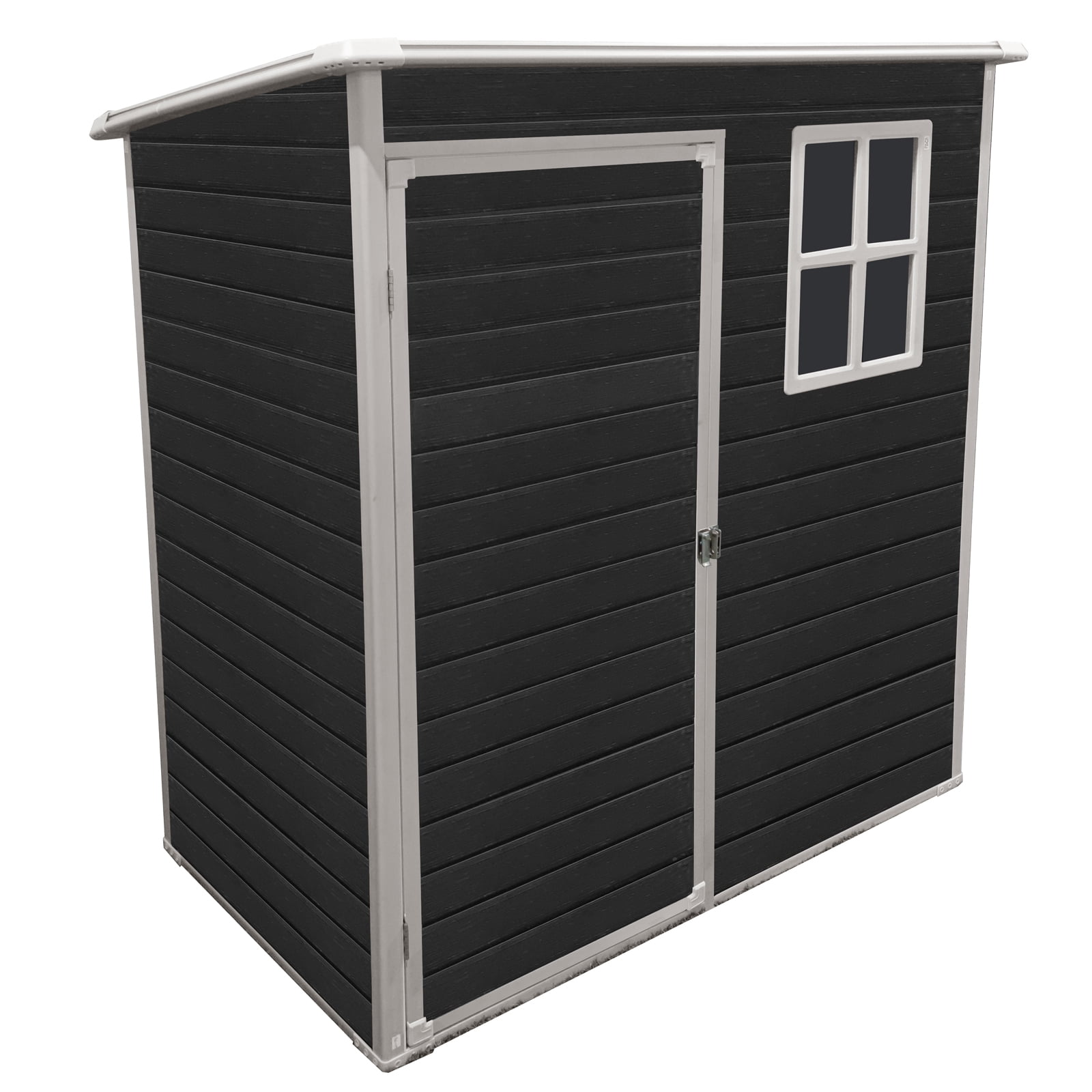 Witaxima 5 ft x 3 ft Outdoor Plastic Storage Shed with Floor, Black - Heavy-Duty Resin Construction, Pad-Lockable Door, UV Protection for Garden Tools & Lawn Equipment