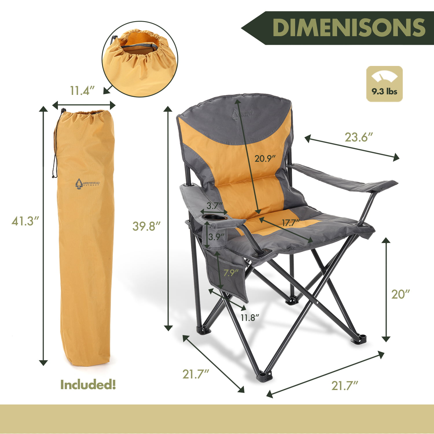 Arrowhead Outdoor Camping Chair, Tan and Gray