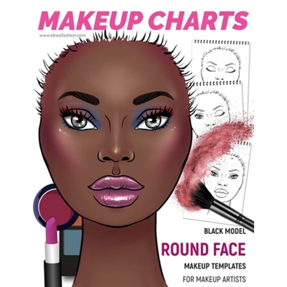 Pre-Owned Makeup Charts Workbook: Makeup Charts - Face Charts for Makeup Artists : Black Model - ROUND face shape (Series #17) (Paperback)