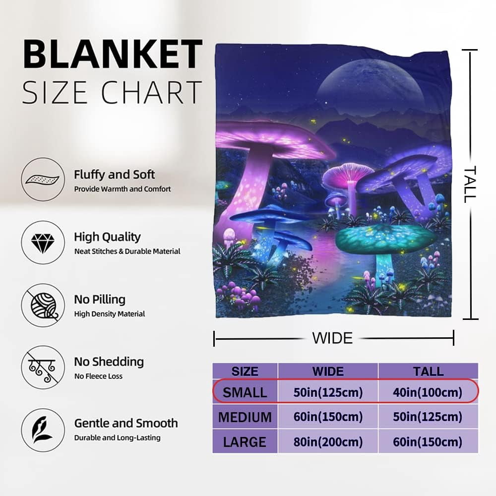 Mushroom Blanket, Mushroom Gifts for Women, Mushroom Decor Wonderland Gifts for Mushroom Lovers Soft Fleece Flannel Plush Mushroom Throw Blanket for Couch Bedding Living Room 60" X 50"