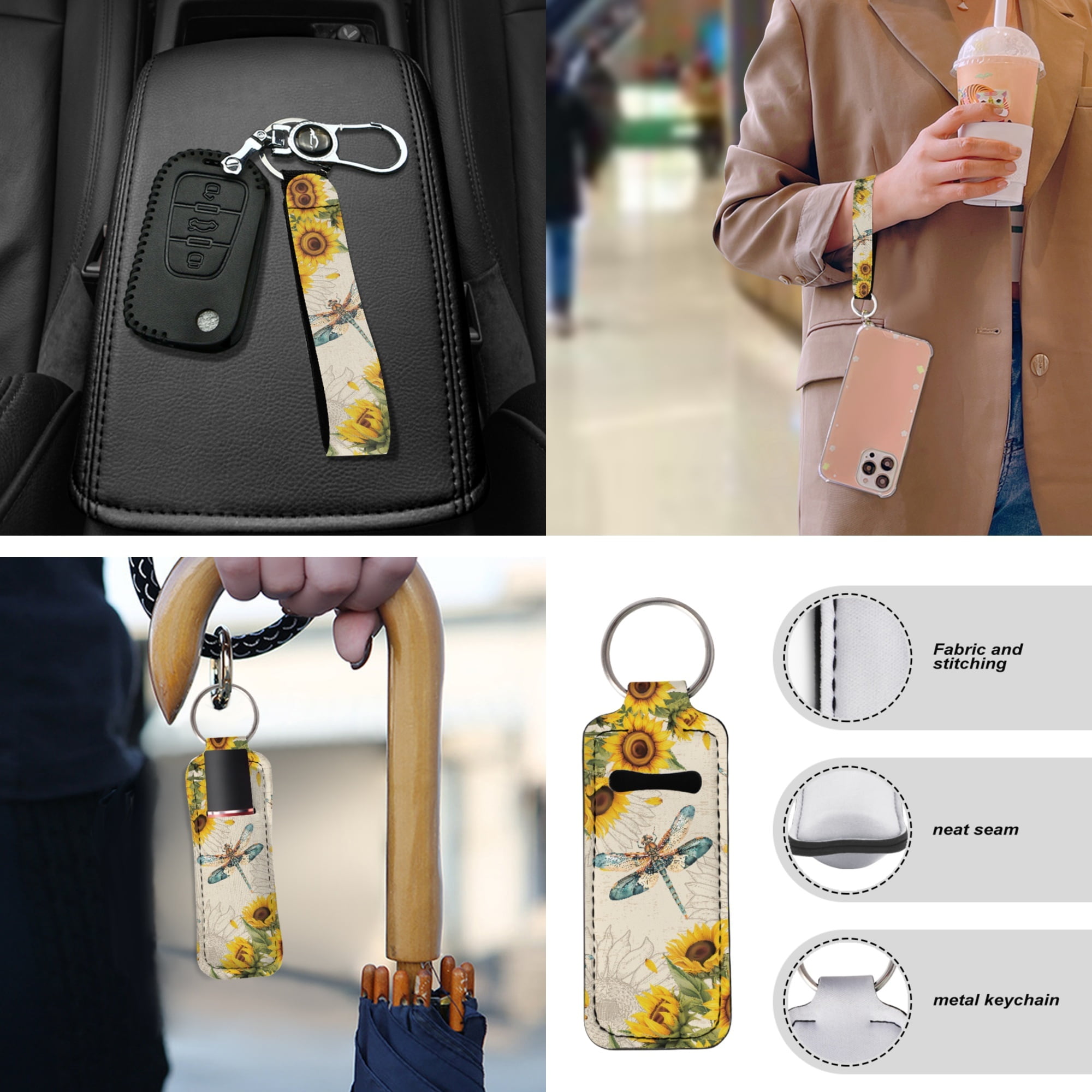 Jeiento Dragonfly Car Front Back Seat Covers Sunflower Steering Wheel Cover Armrest Cover Pad Seat Belt Pads Coasters Keychain Chapstick Holder Universal Fit, 13 PCS