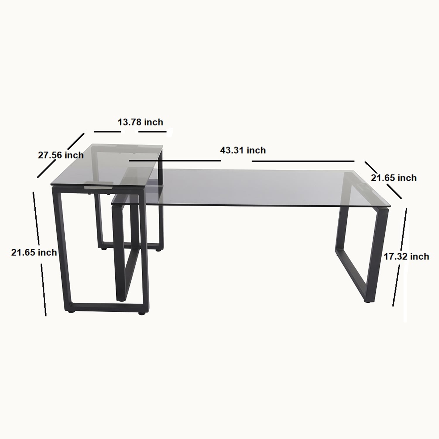 Kadyn Modern Rectangle Glass Nesting Table Set, End Table Set of 2 Glass Table Set for Living Room, Metal Modern Nesting Coffee Table Set, Black