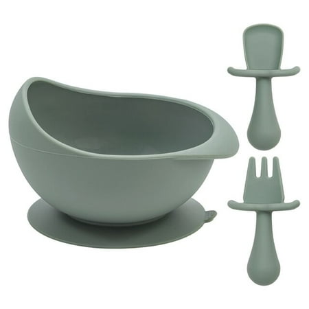 

QWZNDZG 2022 New Design Children Silicone Tableware Sucker Bowl Mini Fork Spoon Curved Bowl BPA Freebaby Training Ability To Eat