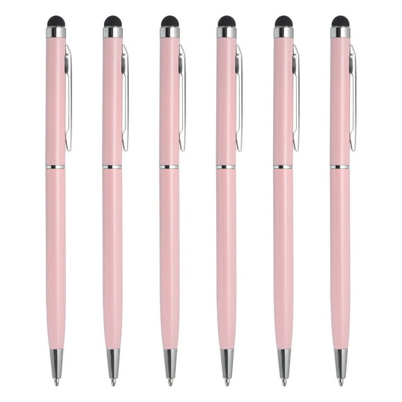 Uxcell 6Pcs Bolígrafo Metalizado 2 en 1 Universal Retráctil con Punta de Estilógrafo para Todos los Dispositivos de Pantalla Táctil Capacitiva Rosa