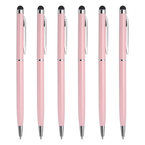 Uxcell 6Pcs Bolígrafo Metalizado 2 en 1 Universal Retráctil con Punta de Estilógrafo para Todos los Dispositivos de Pantalla Táctil Capacitiva Rosa