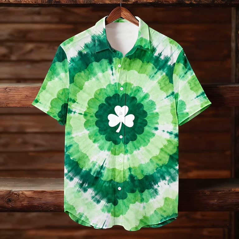 green emerald velvet dress Castaway Mens Green Wide Gingham Button-Down Shirt with Shamrock Embroidery | 100% Cotton