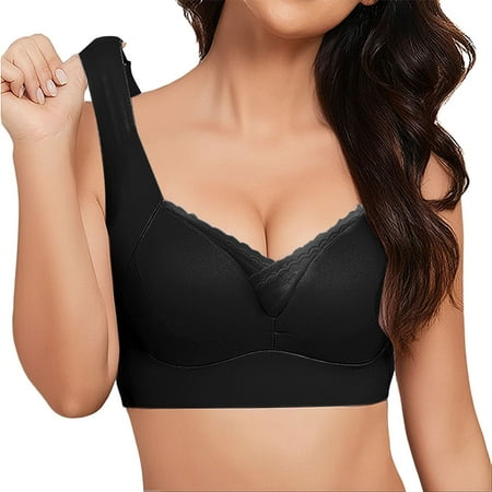 Clearance DondPO Womens Bras Womens Large Strapless Lace Tank Top Underwear Thin Side Fold Side Breast Gather Adjustable Bra Womens Push Up Bra Front Closure Sports Bras for Women Black 4XL