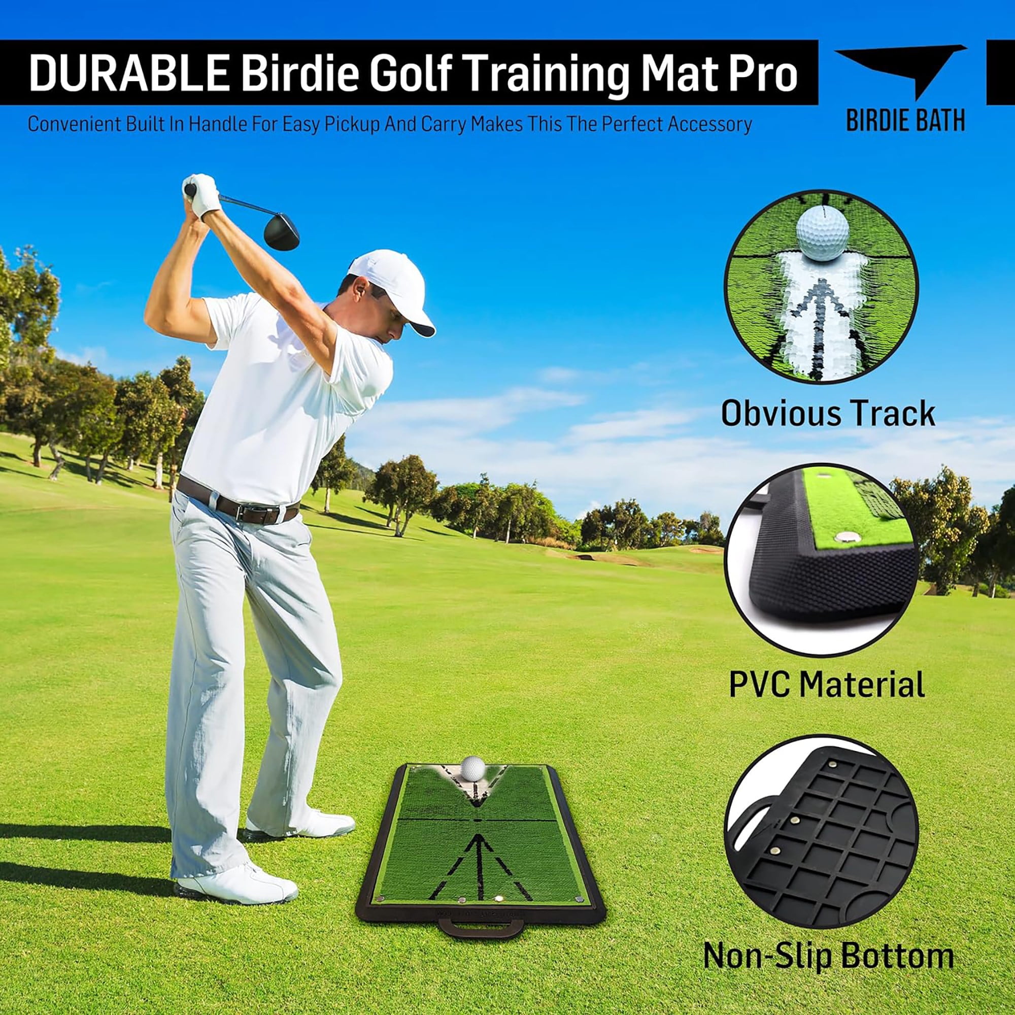 Birdie Bath Birdie Mat Pro - Swing Training Mat, Instant Feedback