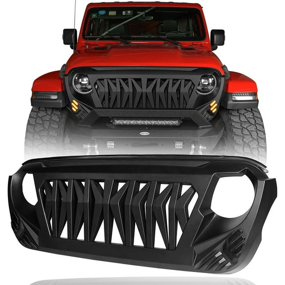Hooke Road Front Grill Cover Shark Grille Guard Fit Jeep Wrangler JL 2018-2023 & Gladiator JT