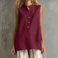 thumbnail image 6 of Xdegoge Cotton Linen Tops for Women V Neck Stand Collar Button Down Sleeveless Tunic Tank Top Relaxed Fit Casual Office Fashion Trendy Travel Blouses, 6 of 8
