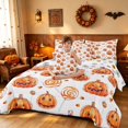 thumbnail image 3 of Homewish Halloween Pumpkin Queen Bedding, Watercolor Lollipop Bedding Comforter Set Queen, White Orange, Pumpkin Bat Reversible 7-Piece, 3 of 7