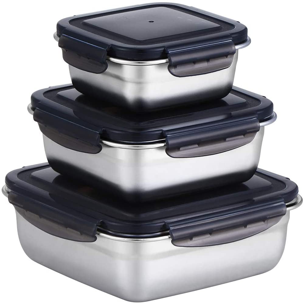 4Pack Stainless Steel Snack Containers, 6oz 304 Stainless Steel Metal Sauce Food Storage Box Containers with Silicone Lids, Reusable Small Portable