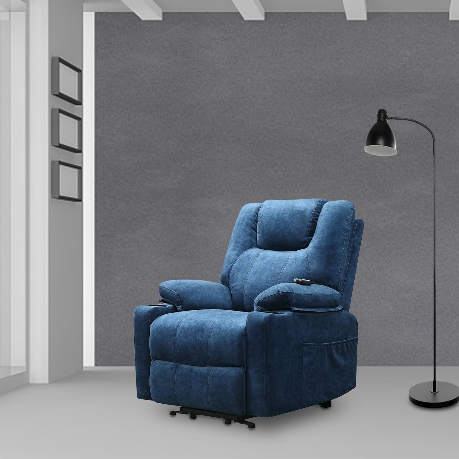 Kadyn Modern Lift Chair, Fabric Lift Chairs Recliners for the Elderly, Electric Recliner Chairs with Modern Padded Arms and Back, Blue