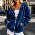 thumbnail image 3 of WULMLEO Womens Velour Zip Up Hoodie Long Sleeve Fall Oversized Hooded Sweatshirt Y2K Jacket 2026 Soft Warm Fashion Sweaters with Pockets Navy 2XL, 3 of 9