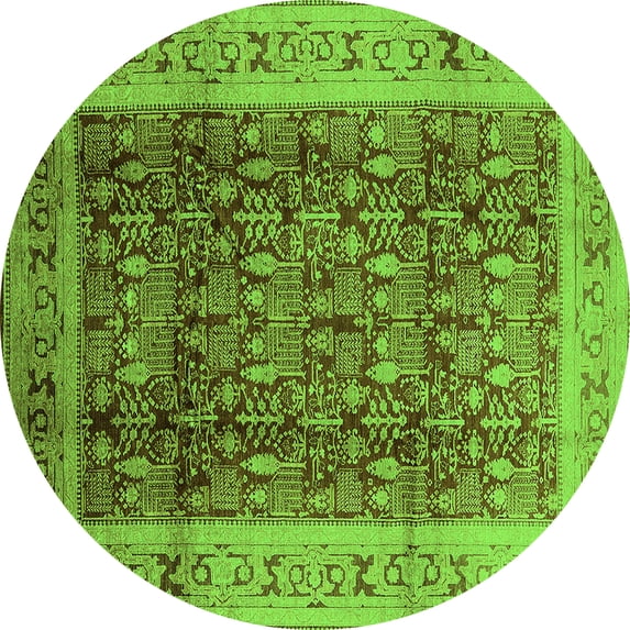 Ahgly Company Indoor Round Oriental Green Traditional Area Rugs, 8' Round