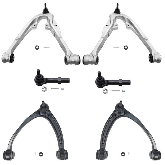 Detroit Axle - 6pc Front Lower Upper Control Arms Outer Tie Rods Replacement for Chevy Tahoe GMC Yukon