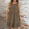 thumbnail image 2 of QIUOMBBP Womens Plus Size Midi Dresses Sleeveless Crew Neck Flowy Ruffle Dress Summer Loose Casual Sundress for Beach Gray XXXL, 2 of 8