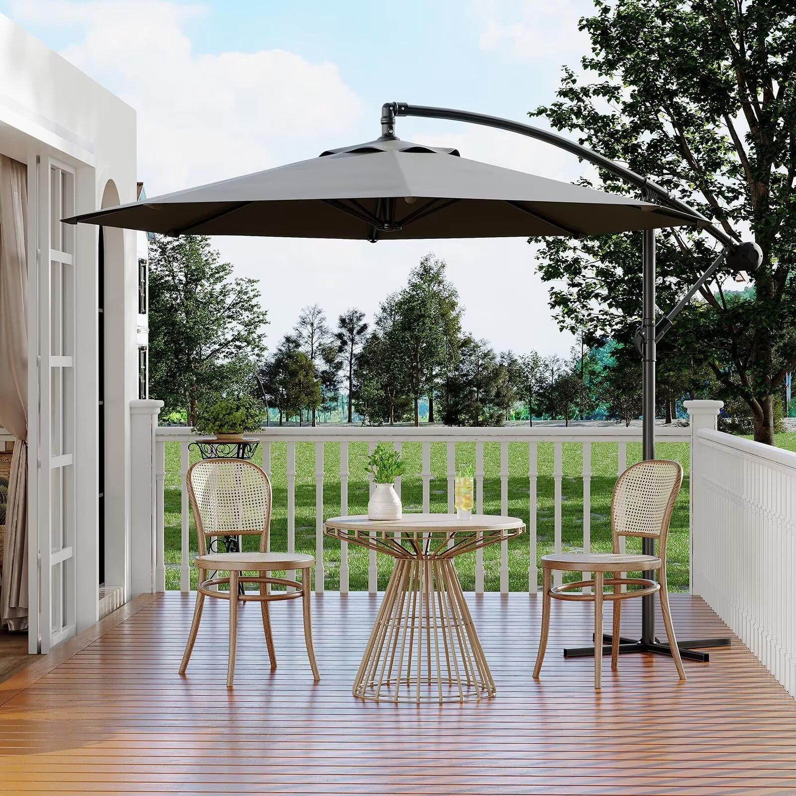 HELLONE 10FT Cantilever Umbrella outdoor patio, Offset Patio Umbrella with Easy Lift & Tilt Adjustment, UV Protection Fade Resistant for Deck, Pool, Garden, Grey