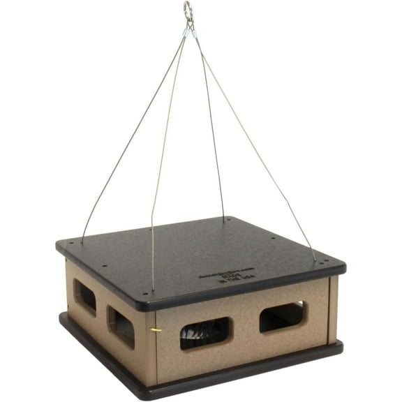 AmishToyBox.com Bluebird Feeder - Hanging Block House Mealworm Feeder for Bluebirds - Amish-Made with Poly Lumber Black and Weathered Wood