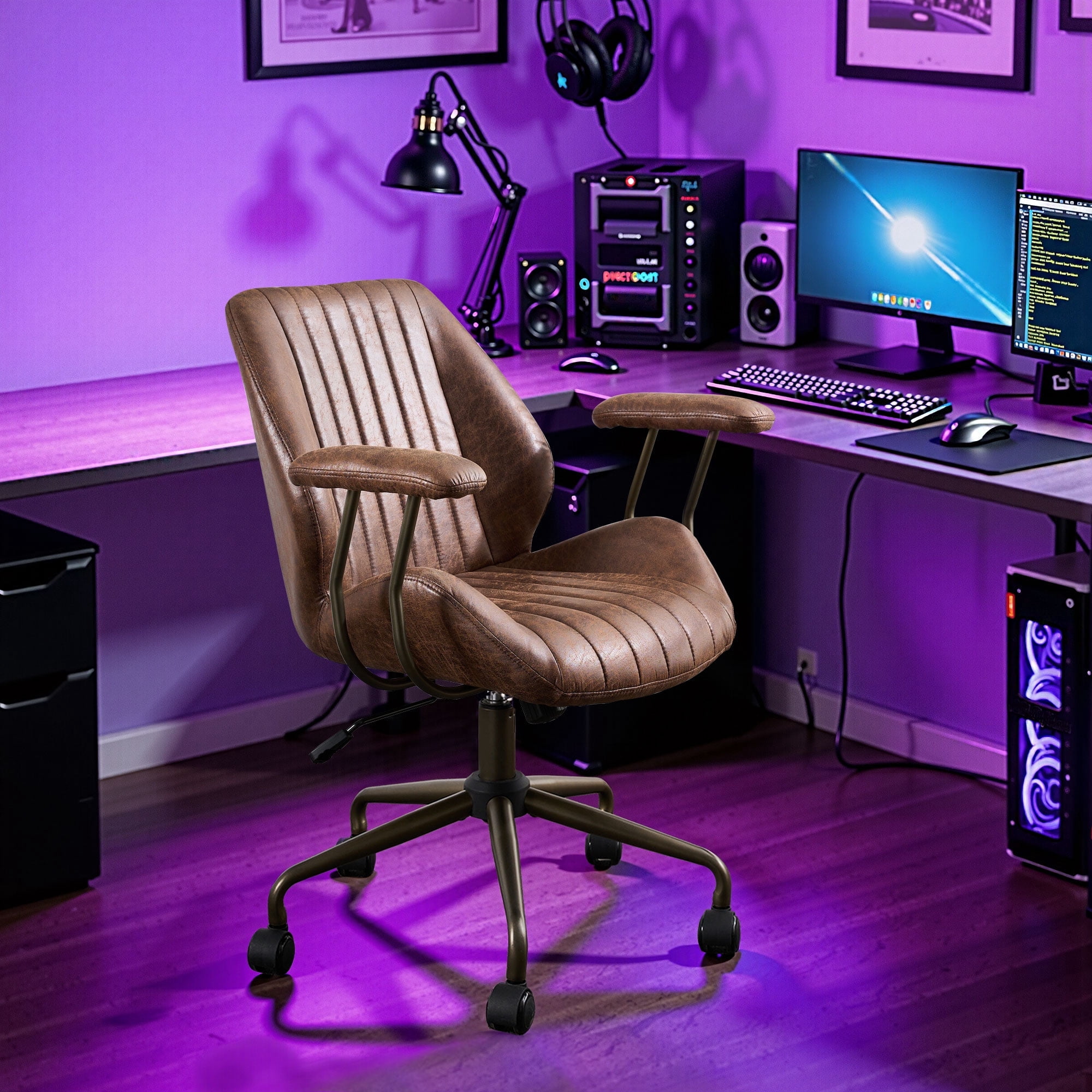 Toject Executive Desk Chair, Ergonomic Office Chair with Lumbar Support, Suede Leather, Dark Brown