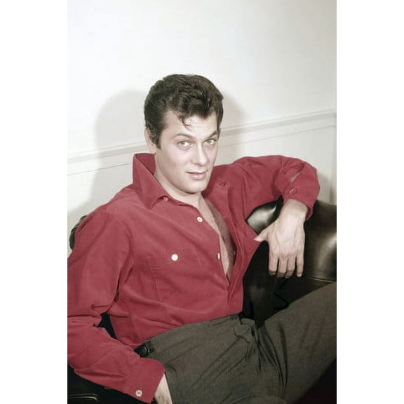Tony Curtis handsome early pin up open red shirt 24x36 Poster
