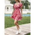 thumbnail image 5 of Summer Women Ruffle Sleeve Sqaure Neck Smocked Sun Dress Casual Boho Beach Floral Mini Dress, 5 of 6